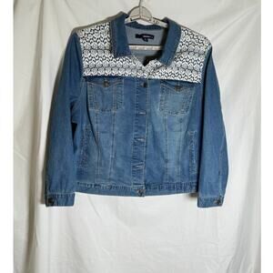 Denim 24/7 Women’s Jean Jacket 26W Lace Yoke Button Front Plus Size